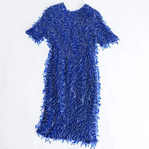 Vintage Lori Ann Blue Sequin & Beaded Short Sleeve Midi Dress Size 7